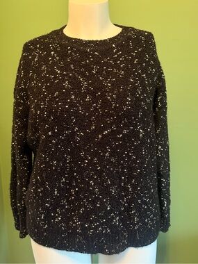Anne Klein Black & White Speckled Crewneck Sweater